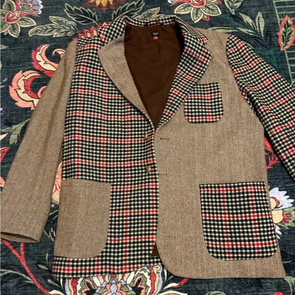 Rowing Blazers Patchwork Tweed Sport Coat Blazer XXL 44R Wool Brown Plaid - Picture 4 of 10